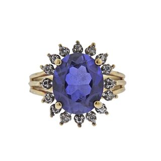 18k Gold Diamond Blue Gemstone Ring