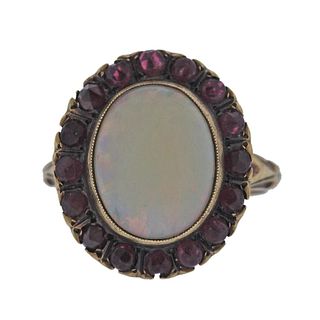 Antique Gold Opal Garnet Ring