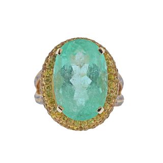 Legato 18K Gold 14.36ct Emerald Sapphire Diamond Ring