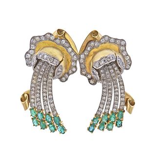 18K Gold Emerald Diamond Earrings