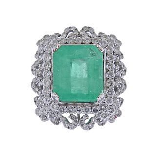 18K Gold 12.5ct Emerald Diamond Ring