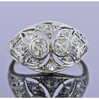 Art Deco Platinum Gold Diamond Ring 