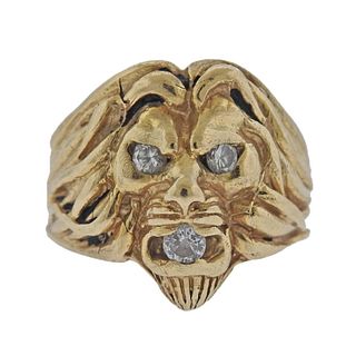 14k Gold Diamond Lion Head Ring