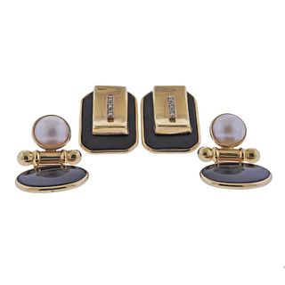 14k Gold Onyx Diamond Pearl Earrings Lot 