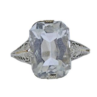 Art Deco Filigree 14k Gold Crystal Ring