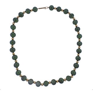 14k Gold Nephrite Bead Necklace