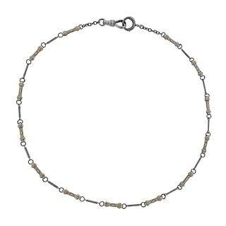 Antique Platinum Gold Enamel Chain Necklace