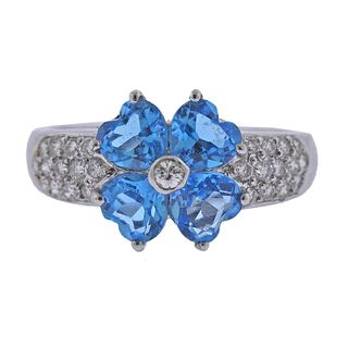 18k Gold Diamond Blue Topaz Ring