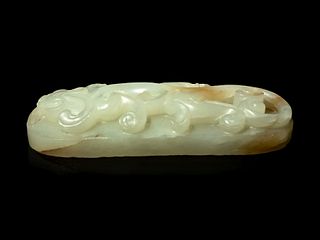 A Chinese Pale Celadon Jade 'Chilong' Plaque