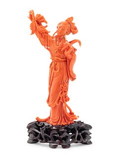 A Chinese Red Coral Figure of a Lady