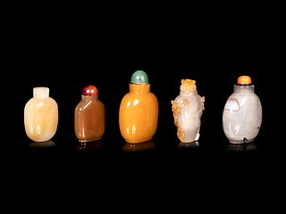 Five Chinese Hardstone and Glass Snuff Bottles