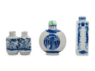 Three Chinese Blue and White Porcelain Snuff Bottles