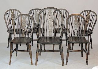 Seven English Oak Windsor Dining Chairs