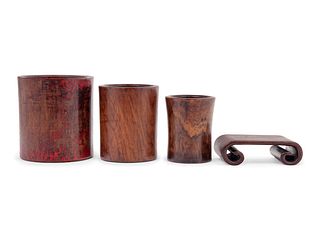 Four Chinese Huaghuali and Hardwood Scholar's Objects
