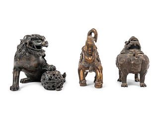 Three Chinese Bronze Figures of Animals