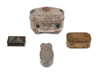 Four Chinese Metal Covered Boxes