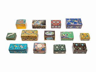 13 Chinese and Japanese Cloisonne Enamel Rectangular Boxes