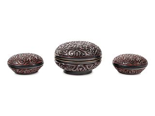 Three Chinese Tixi Style Lacquer Covered Boxes
