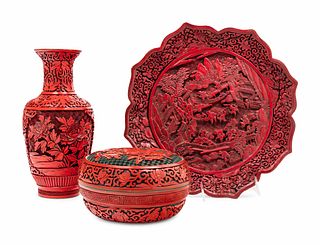 Three Chinese Carved Lacquer Articles
