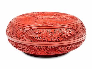 A Chinese Carved Red Lacquer Circular Covered Box