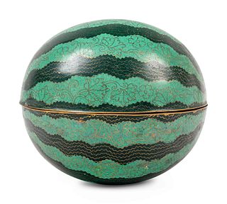A Chinese Cloisonne Enamel Watermelon-Form Covered Box