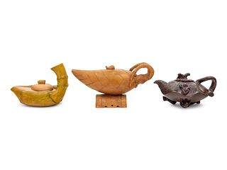 Three Chinese Yixing Zisha Pottery Teapots