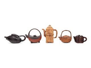 Five Chinese Yixing Zisha Pottery Teapots
