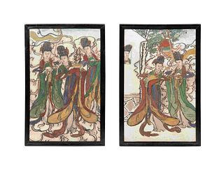 Two Chinese Polychrome Painted Wood Boards