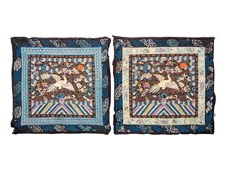 A Pair of Chinese Embroidered Silk Rank Badges,Buzi