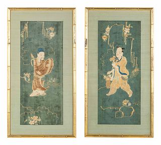 Two Chinese Embroidered and Woven Silk Panels