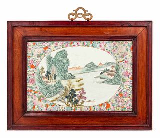 A Chinese Famille Rose Porcelain Wall Panel