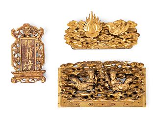 Three Chinese Gilt Lacquered Wood Panels