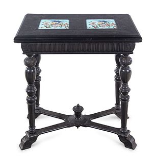 A Chinese Export Porcelain Inset Black Lacquered Wood Flip-Top Mahjong Table
