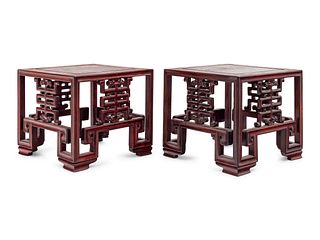 A Pair of Chinese Rosewood Square Stands