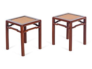 A Pair of Chinese Hardwood Square Stools