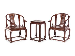 A Pair of Chinese Huanghuali Chair and Side Stand