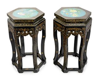A Pair of Chinese Export Black and Gilt Lacquered Side Stands