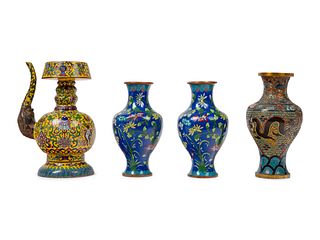 Three Chinese Cloisonne Enamel Vases and a Chinese Champleve Vase