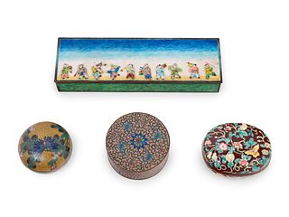 Four Chinese Enamel on Metal Covered Boxes