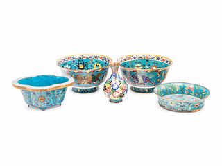 Five Chinese Blue Ground Cloisonne Enameled Articles