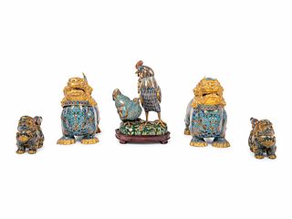 Five Chinese Turquoise Ground Cloisonne Enamel Figures of Animals