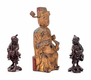 Three Chinese Carved Wood Figures