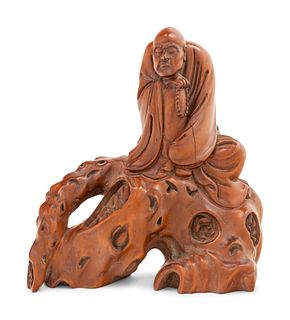 A Chinese Boxwood Carved Figure of aLuohan