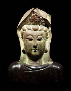 A Chinese Bronze Head of Guanyin