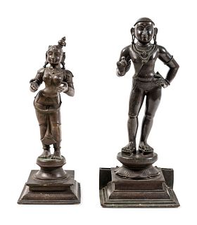 A Pair of Indian Festival Bronze Figures of Skanda and Valli