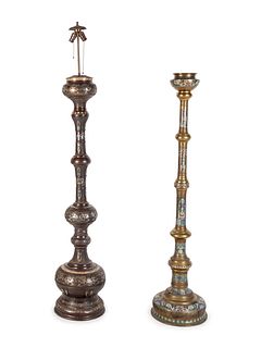 Two Japanese Champleve Floor Lamp Stands