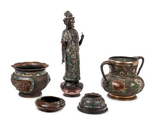Four Japanese Champleve and Cloisonne Enameled Articles