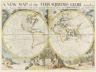 (MAP) WELLS, EDWARD. A New Map of the Terraqueous Globe... Oxford, 1700. Engraved map with hand-coloring.