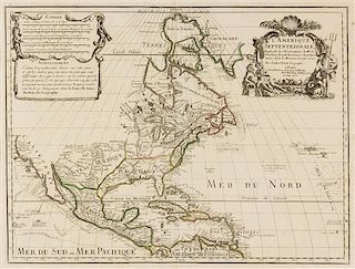 * (MAP) DELISLE, GUILLAUME. L'Amerique Septentrionale. Paris, [1708]  Engraved map w/hand-coloring. First map to show the Sargos