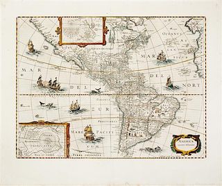 (MAP) JANSSON, JAN. America Noviter Delineata. Amsterdam, 1644. Engraved map w/hand-coloring.